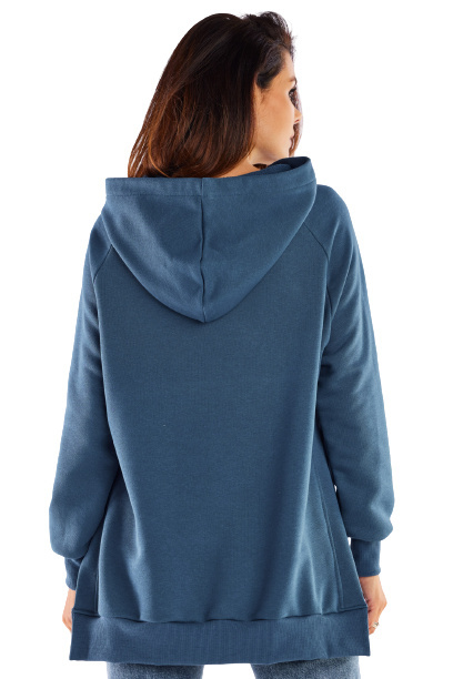 Bluza damska asymetryczna z kapturem bawełniana niebieska
